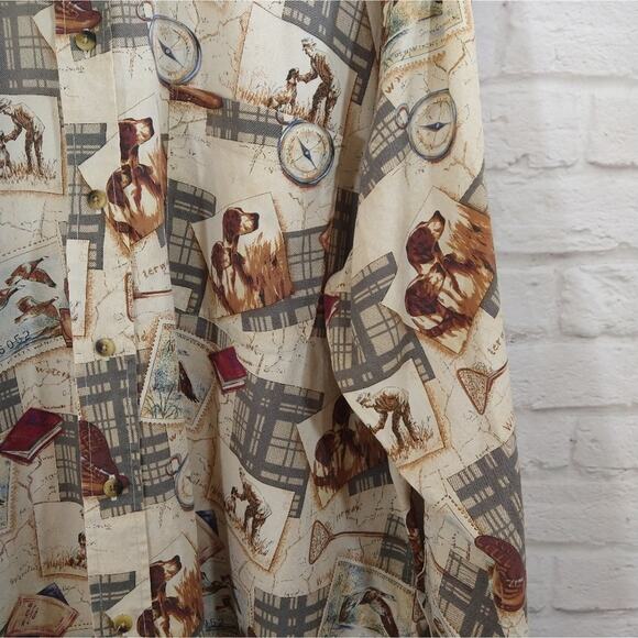 R Nautica Men's Outdoor Travel Stamp Print Long Sleeve Button Down Shirt Size XL - Picture 3 of 7